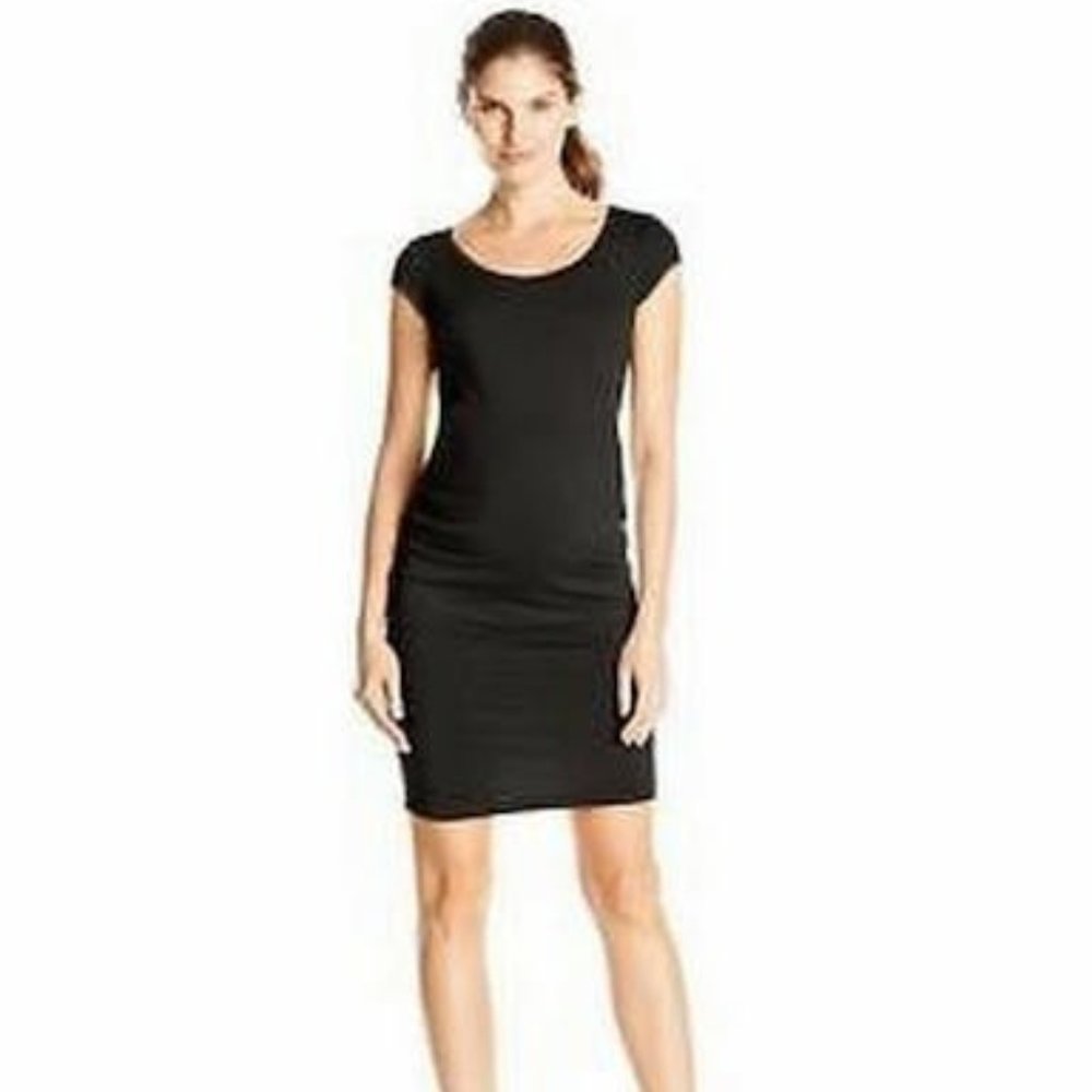 Melody Maternity Women's Maternity Cap Sleeve Fitted Dress with Ruching, Size XL
